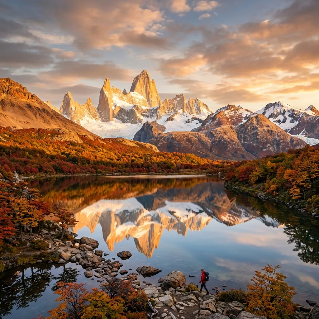 Cerro Fitz Roy al amanecer desde El Chaltén, Patagonia